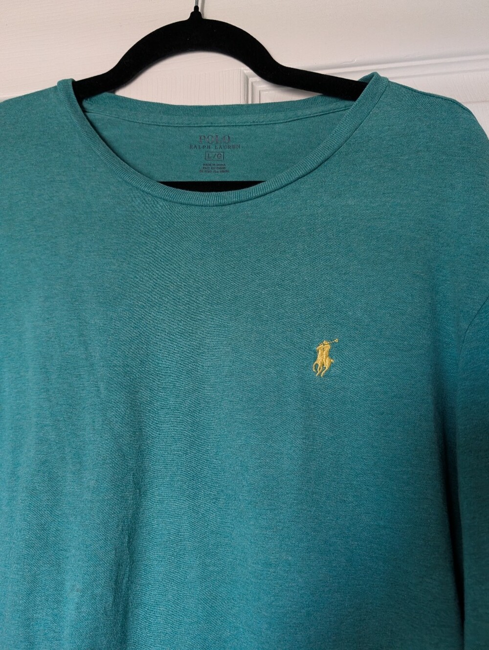Polo by Ralph Lauren Men’s Teal Long-Sleeve Crewneck Shirt L Cotton Breathable